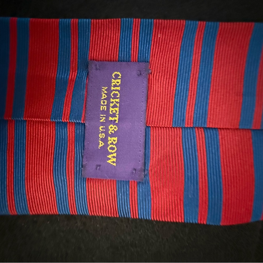 Men's Vintage Cricket & Row Silk Tie - Red & Blue Stripe Repp - Made in USA